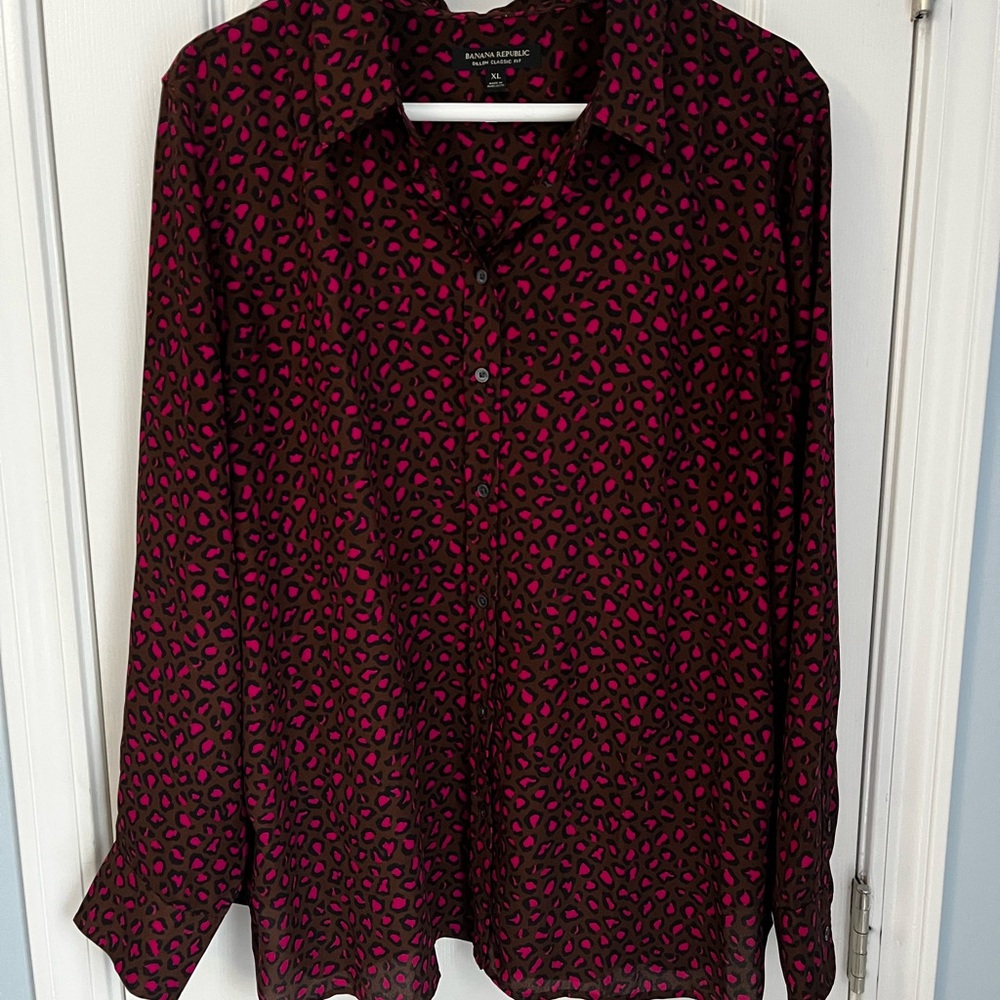 Banana Republic Brown and Pink Patterned Shirt
